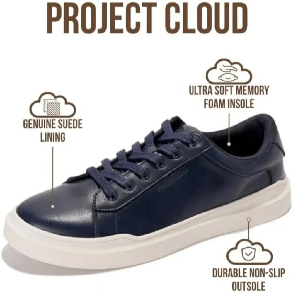 Men's Faux Leather Navy Lightweight Non Slip Laced-Up Casual Fashion Sneakers